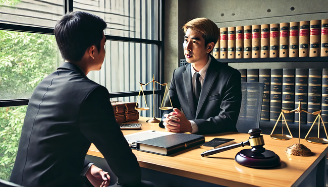 A person talking to a lawyer