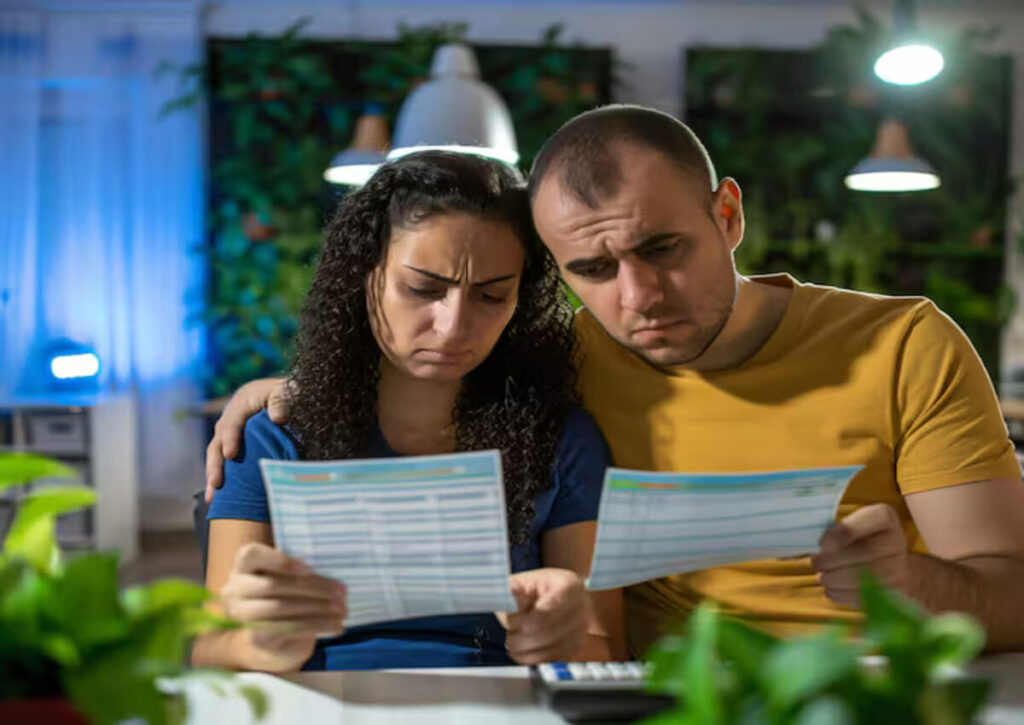 Couples expressing concerns about financial difficulties