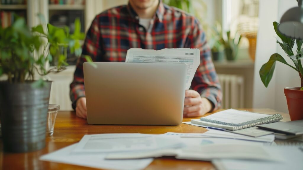 A man working on tax documents.